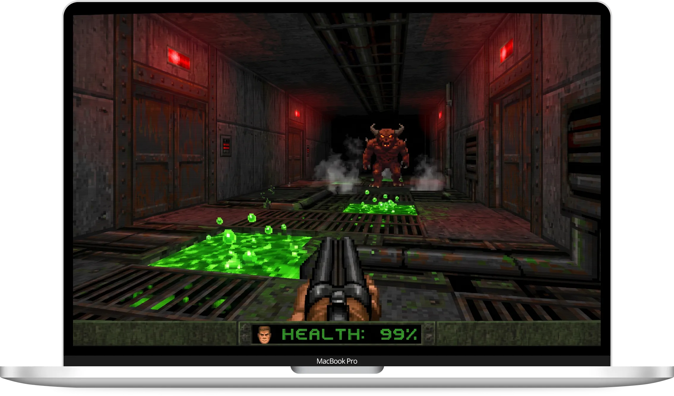 Retro Shooter running on a MacBook